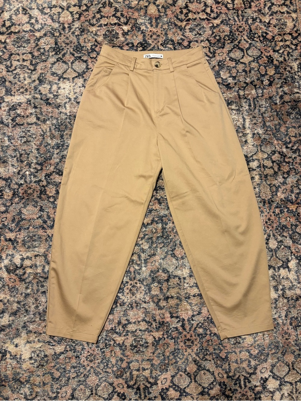 Zara Tan Pleated Barrel Pants